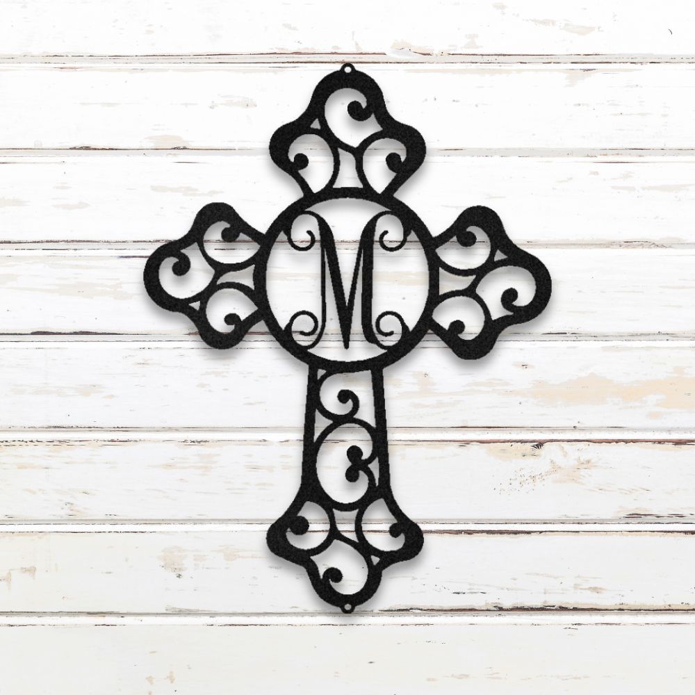 Gothic Cross Monogram Metal Wall Art