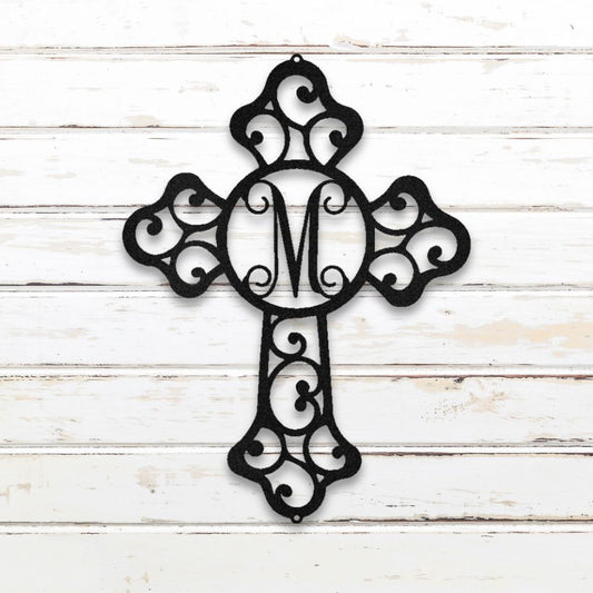 Gothic Cross Monogram Metal Wall Art