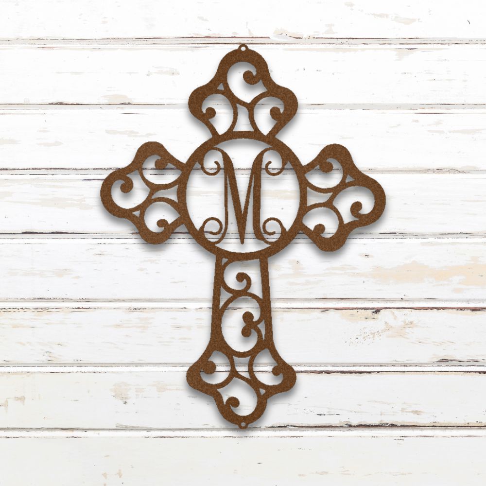 Gothic Cross Monogram Metal Wall Art
