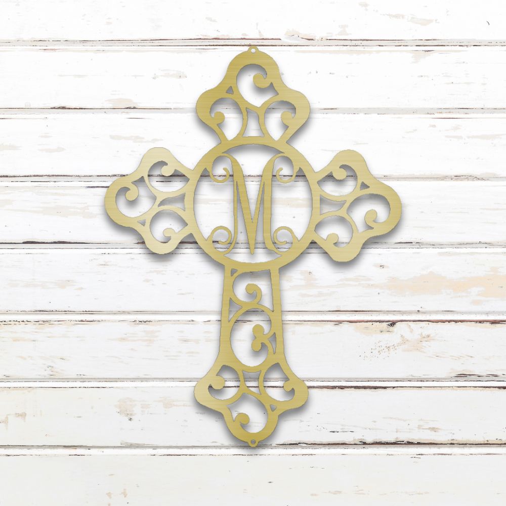 Gothic Cross Monogram Metal Wall Art