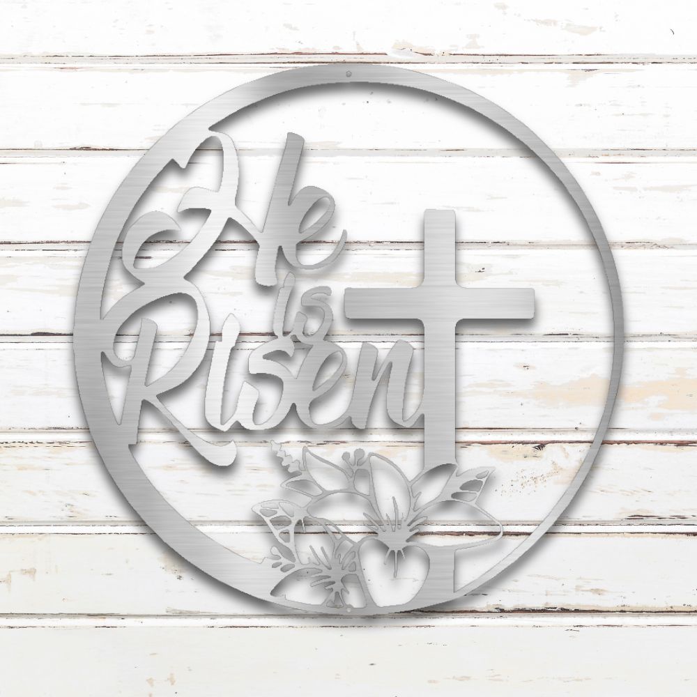 He Is Risen Metal Wall Art (Silver) | Shop Custom Metal Signs & Wall Decor | Sovereign Metalworks