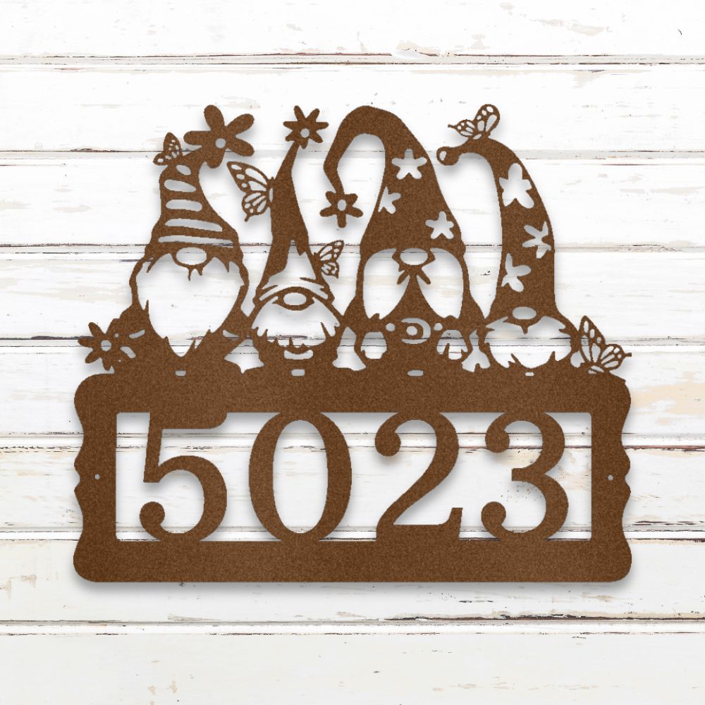 Home Sweet Gnome Metal Address Sign (Copper) | Shop Custom Metal Wall Art | Sovereign Metalworks