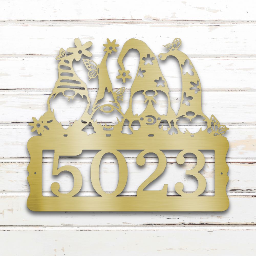 Home Sweet Gnome Metal Address Sign (Gold) | Shop Custom Metal Wall Art | Sovereign Metalworks