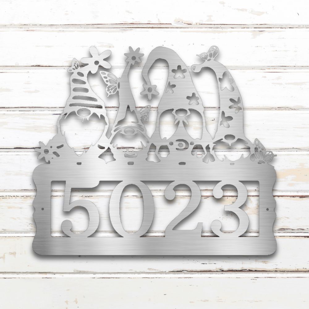 Home Sweet Gnome Metal Address Sign (Silver) | Shop Custom Metal Wall Art | Sovereign Metalworks