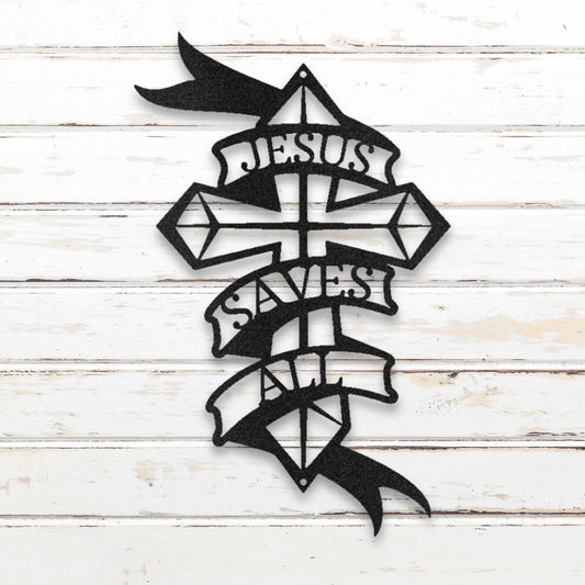 Jesus Saves All Metal Wall Art (Black) | Shop Custom Metal Signs & Wall Decor | Sovereign Metalworks