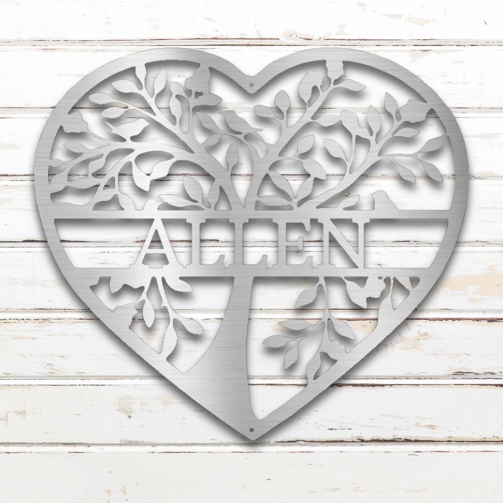 Loving Family Tree Metal Wall Art (Silver) | Shop Custom Metal Signs & Wall Decor | Sovereign Metalworks