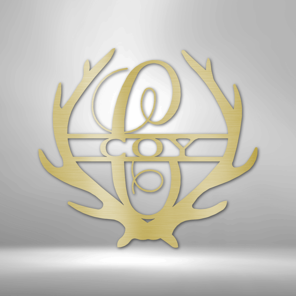 Antler Monogram (Gold) Metal Wall Art | Shop Custom Metal Signs & Wall Decor | Sovereign Metalworks