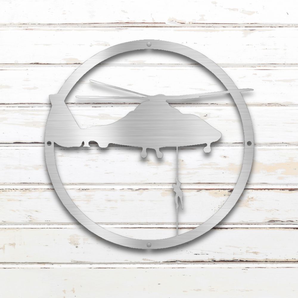 Military Helicopter Metal Wall Art (Silver) | Shop Custom Metal Signs & Wall Decor | Sovereign Metalworks