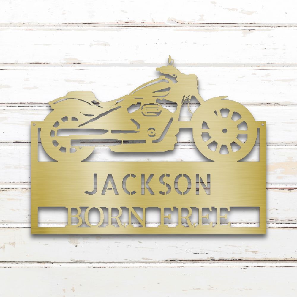 Motorcycle Garage Metal Wall Art (Gold) | Shop Custom Metal Signs & Wall Decor | Sovereign Metalworks