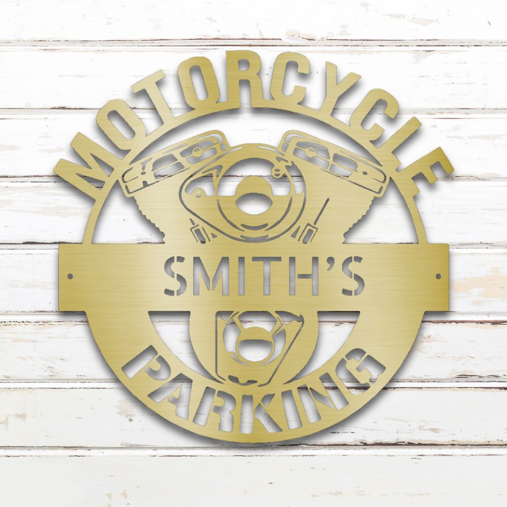 Motorcycle Parking II Metal Wall Art (Gold) | Shop Custom Metal Signs & Wall Decor | Sovereign Metalworks