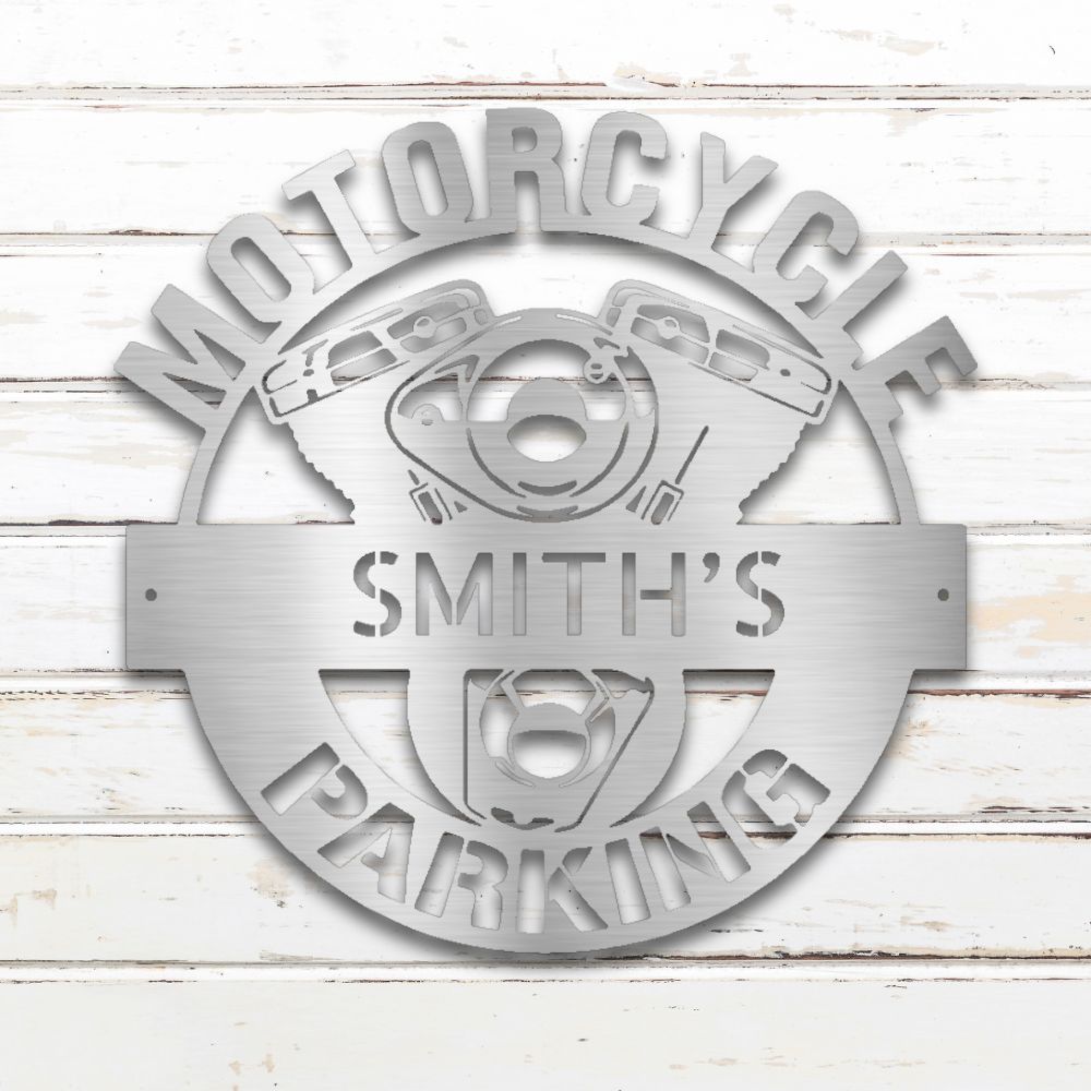 Motorcycle Parking II Metal Wall Art (Silver) | Shop Custom Metal Signs & Wall Decor | Sovereign Metalworks