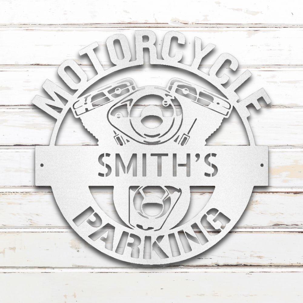 Motorcycle Parking II Metal Wall Art (White) | Shop Custom Metal Signs & Wall Decor | Sovereign Metalworks