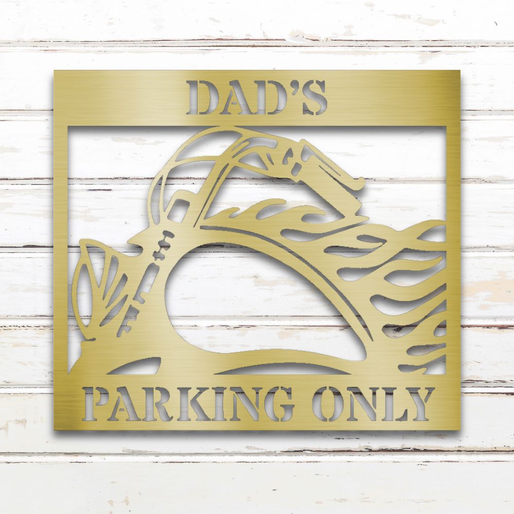 Motorcycle Parking Metal Wall Art (Gold) | Shop Custom Metal Signs & Wall Decor | Sovereign Metalworks