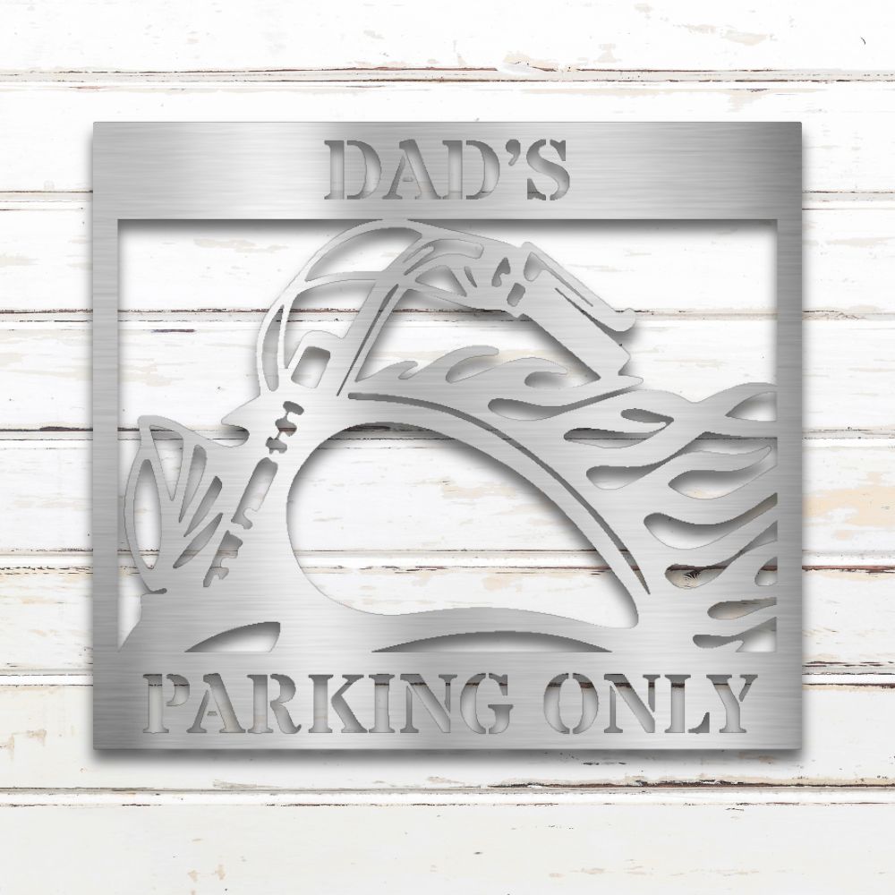 Motorcycle Parking Metal Wall Art (Silver) | Shop Custom Metal Signs & Wall Decor | Sovereign Metalworks