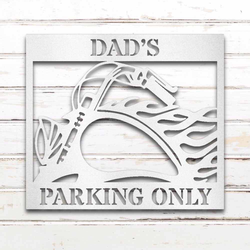 Motorcycle Parking Metal Wall Art (White) | Shop Custom Metal Signs & Wall Decor | Sovereign Metalworks