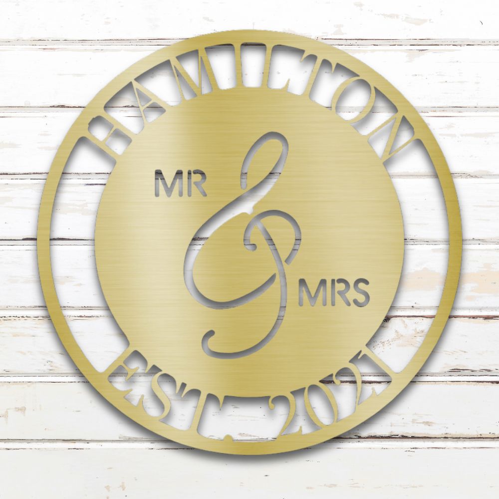 Mr. & Mrs. Custom Metal Wall Art (Gold)| Shop Custom Metal Signs & Wall Decor | Sovereign Metalworks