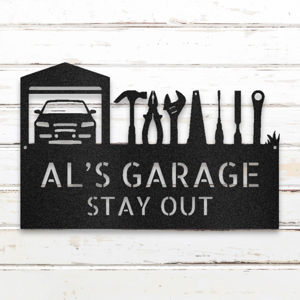 Personalized Garage Metal Wall Art (Black) | Shop Custom Metal Signs & Wall Decor | Sovereign Metalworks