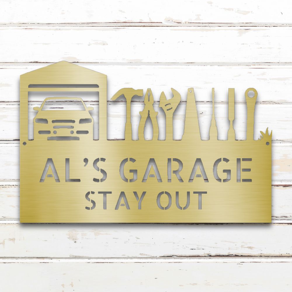 Personalized Garage Metal Wall Art (Gold) | Shop Custom Metal Signs & Wall Decor | Sovereign Metalworks