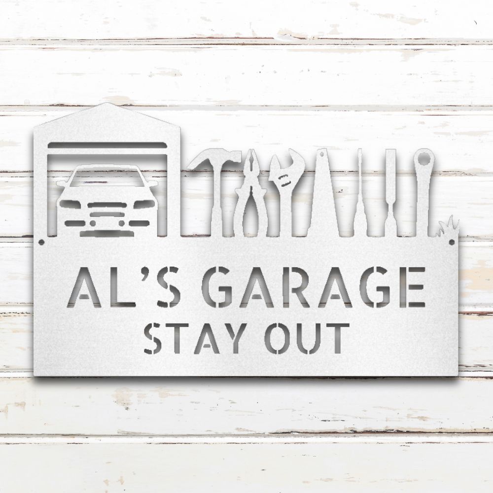 Personalized Garage Metal Wall Art (White) | Shop Custom Metal Signs & Wall Decor | Sovereign Metalworks