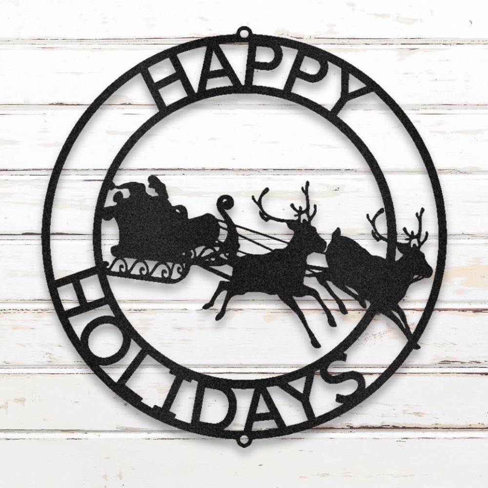 Santa + Reindeer Metal Wall Art (Black) | Shop Custom Metal Signs & Wall Decor | Sovereign Metalworks