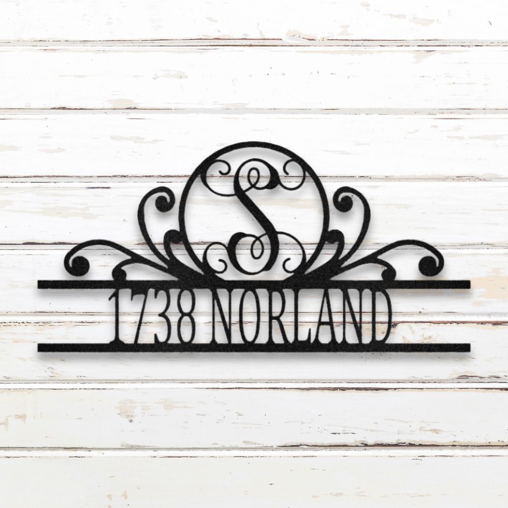 Scroll Monogram Metal Address Sign | Sovereign Metalworks
