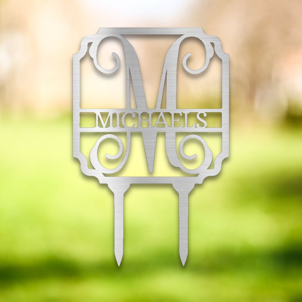 Vine Monogram Metal Yard Stake