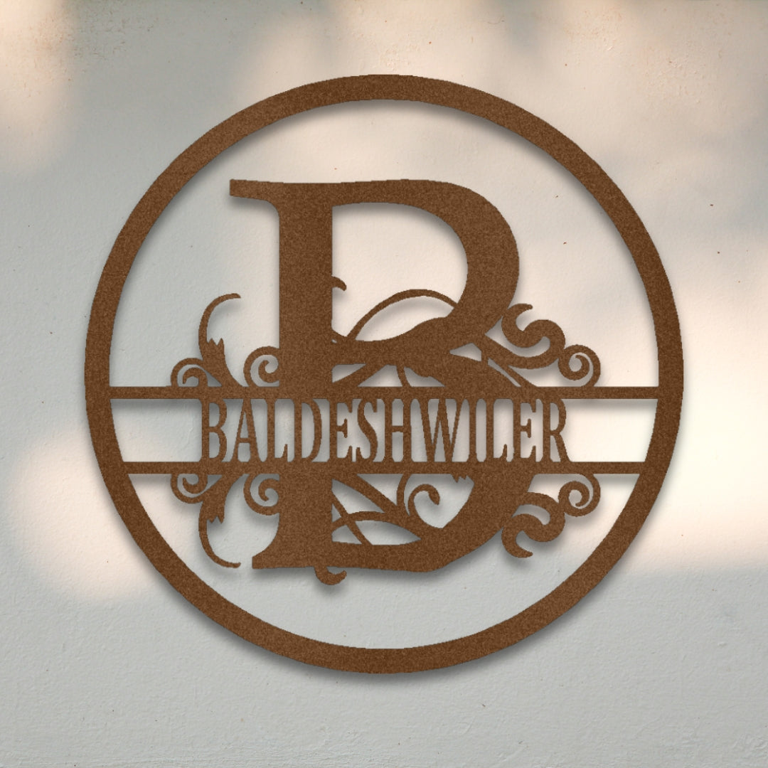 Split Circle Monogram Metal Wall Art | Sovereign Metalworks