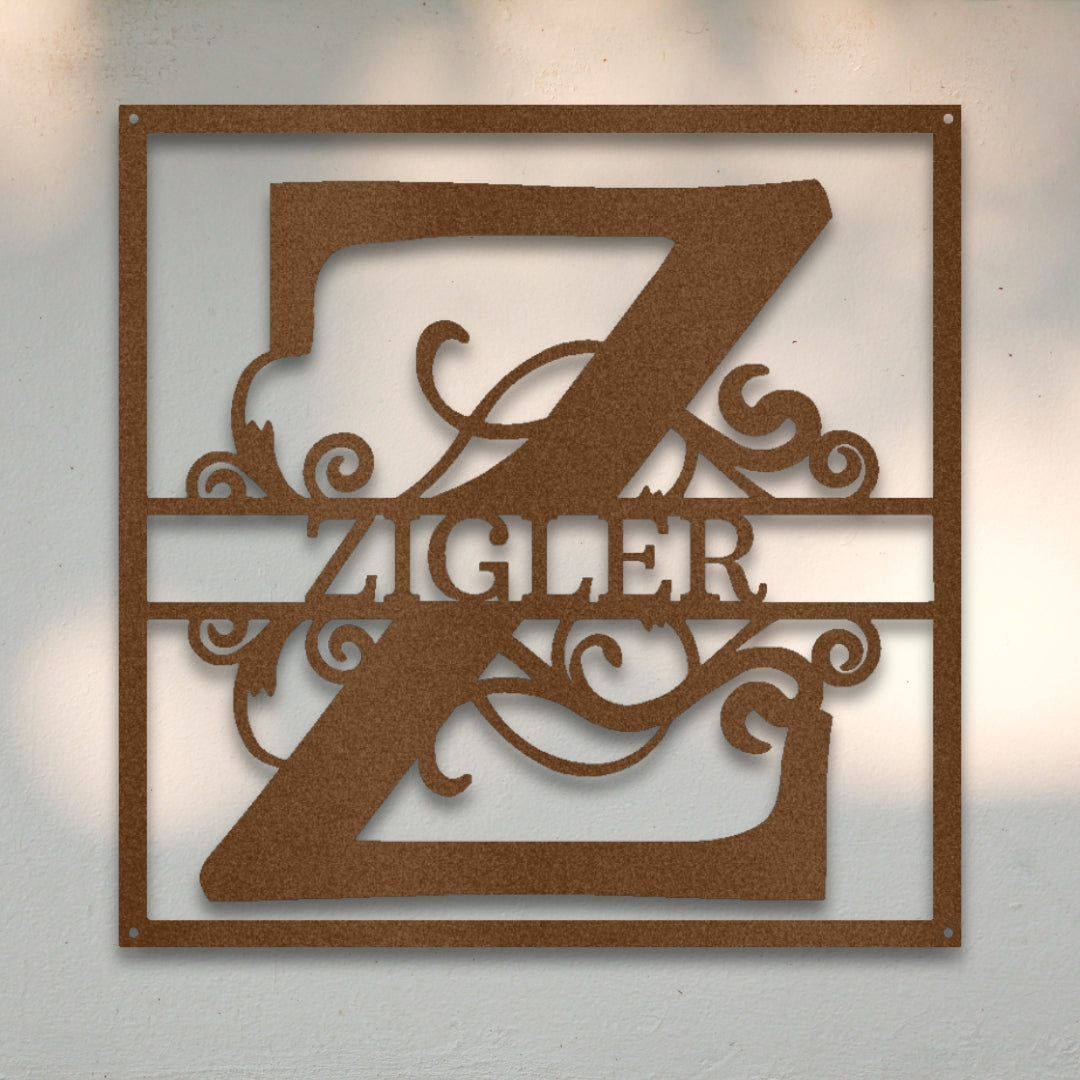 Split Square Monogram - Custom Metal Wall Art | Sovereign Metalworks