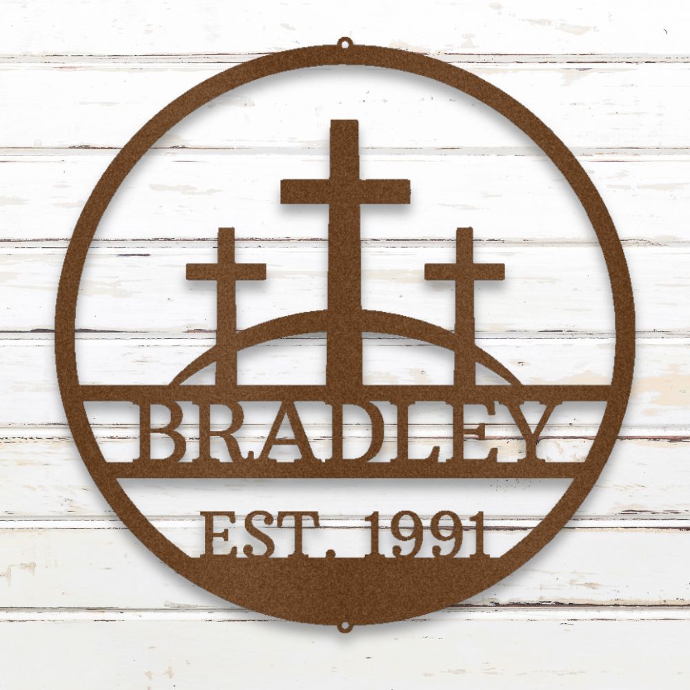 Three Crosses Metal Wall Art (Copper) | Shop Custom Metal Signs & Wall Decor | Sovereign Metalworks