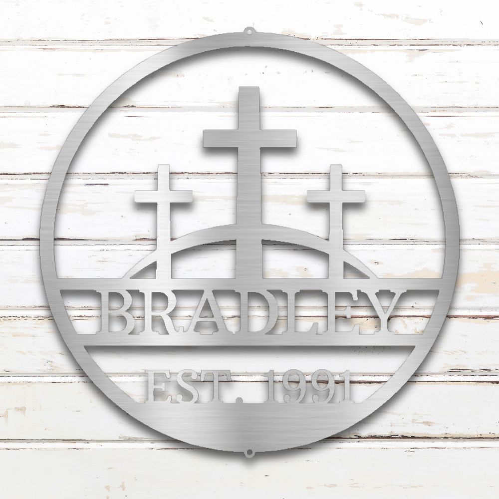 Three Crosses Metal Wall Art (Silver) | Shop Custom Metal Signs & Wall Decor | Sovereign Metalworks