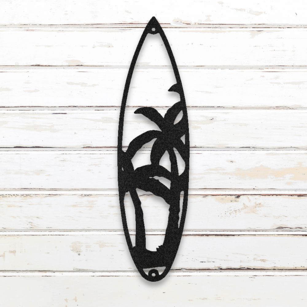 Tropical Surfboard Metal Wall Art (Black) | Shop Custom Metal Signs & Wall Decor | Sovereign Metalworks