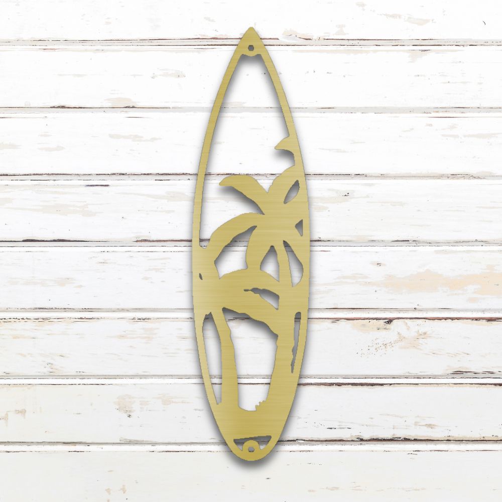 Tropical Surfboard Metal Wall Art (Gold) | Shop Custom Metal Signs & Wall Decor | Sovereign Metalworks