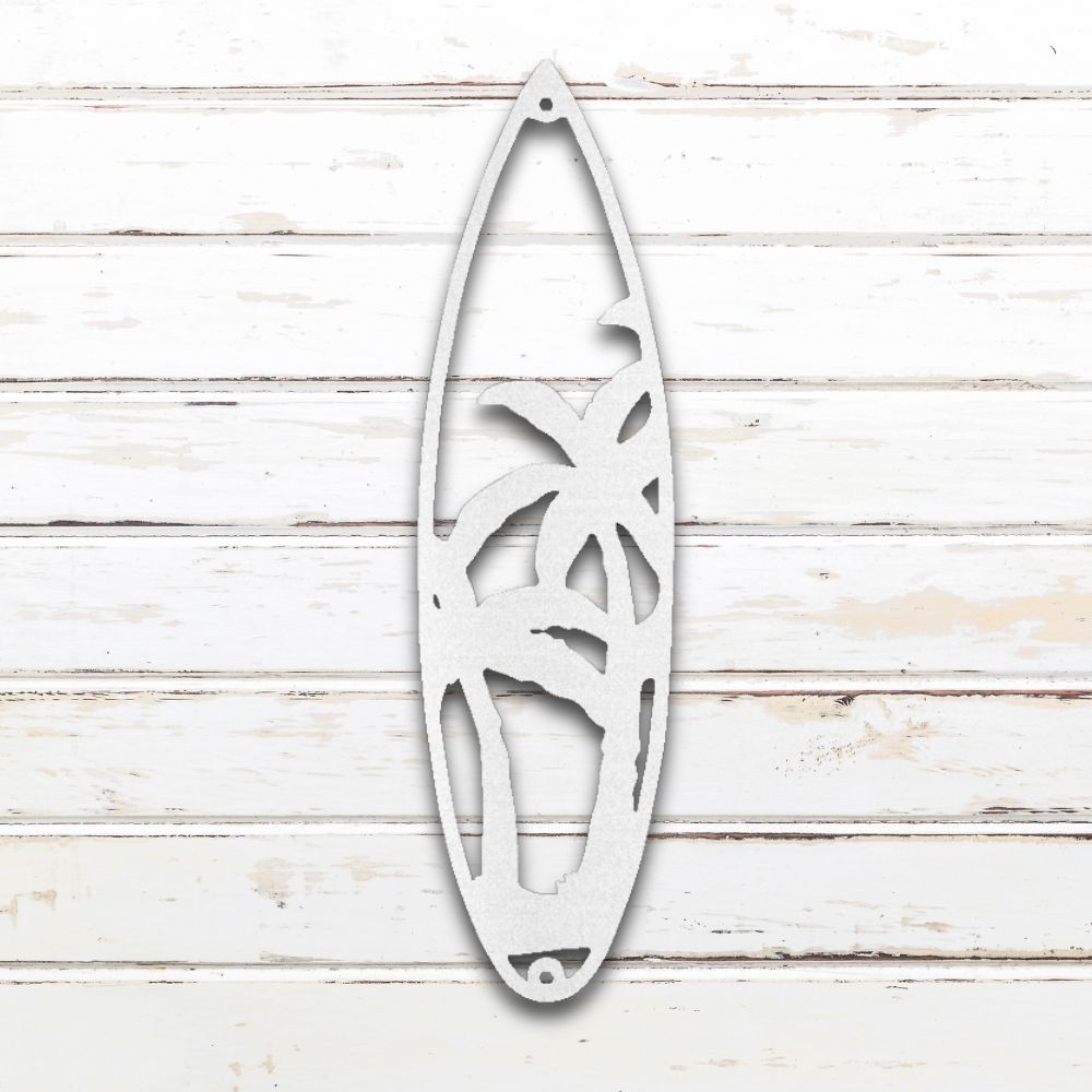 Tropical Surfboard Metal Wall Art (White) | Shop Custom Metal Signs & Wall Decor | Sovereign Metalworks