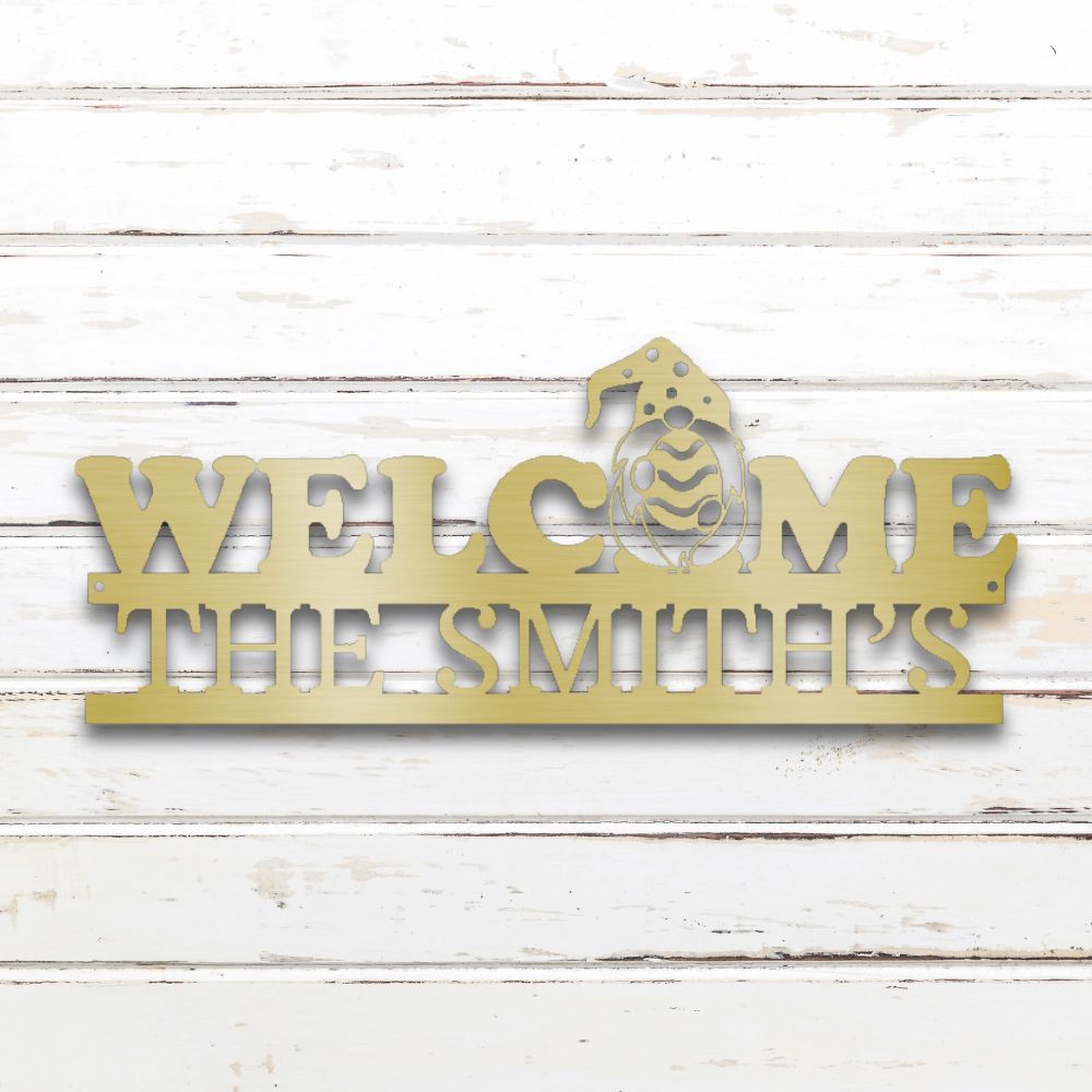 Welcome Gnome Metal Wall Art (Gold) | Shop Custom Metal Signs & Wall Decor | Sovereign Metalworks