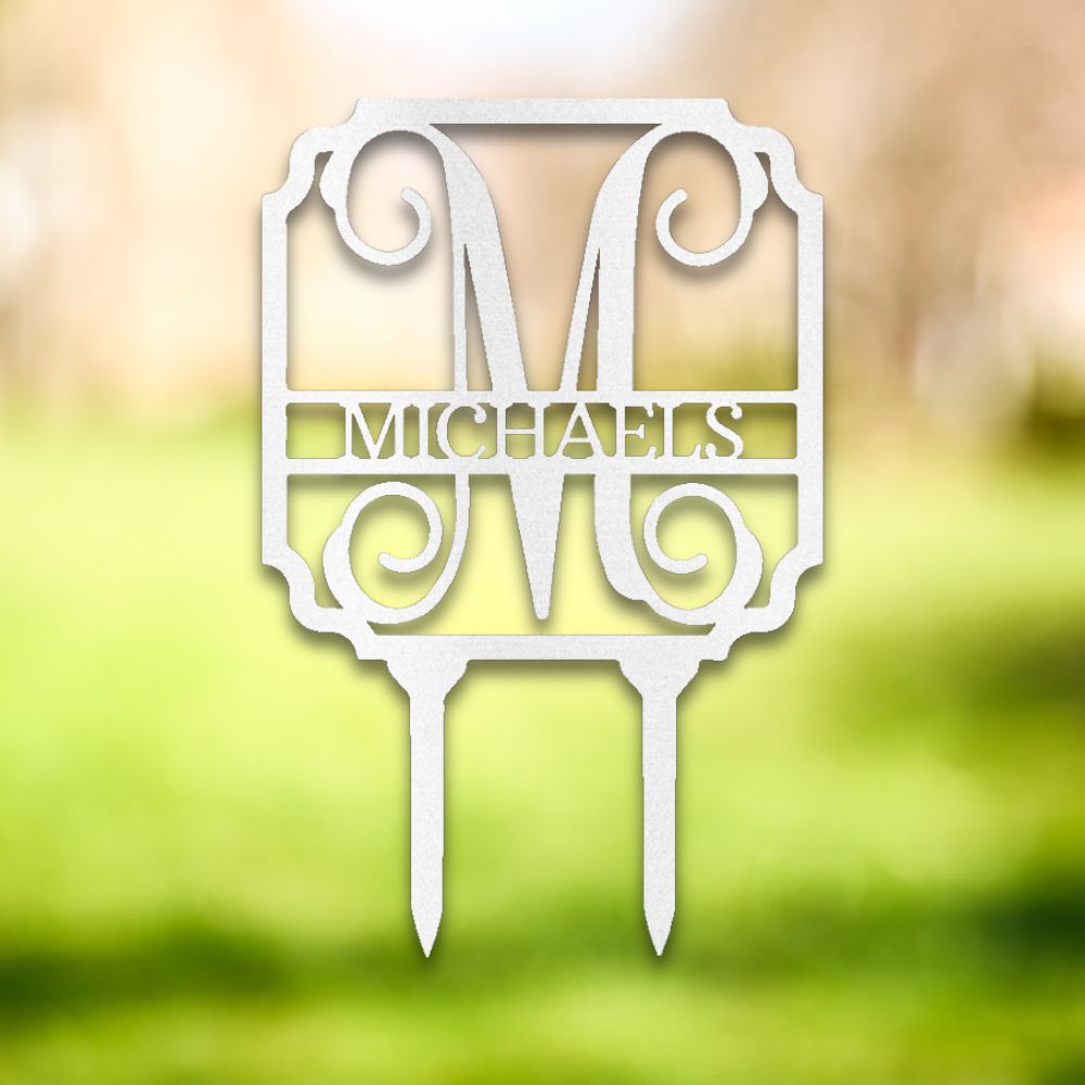 Vine Monogram Metal Yard Stake