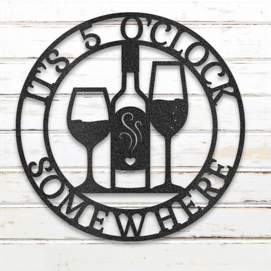Amish-Crafted "It's 5 O'Clock Somewhere" Metal Wall Art – Wine Bottle & Glasses Design | Sovereign Metalworks