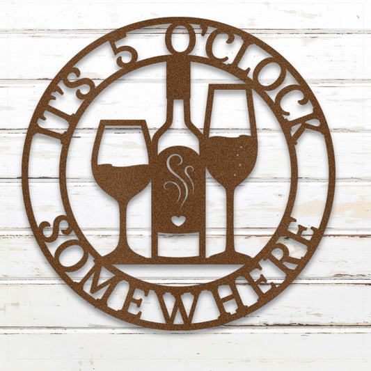 Amish-Crafted "It's 5 O'Clock Somewhere" Metal Wall Art – Wine Bottle & Glasses Design | Sovereign Metalworks